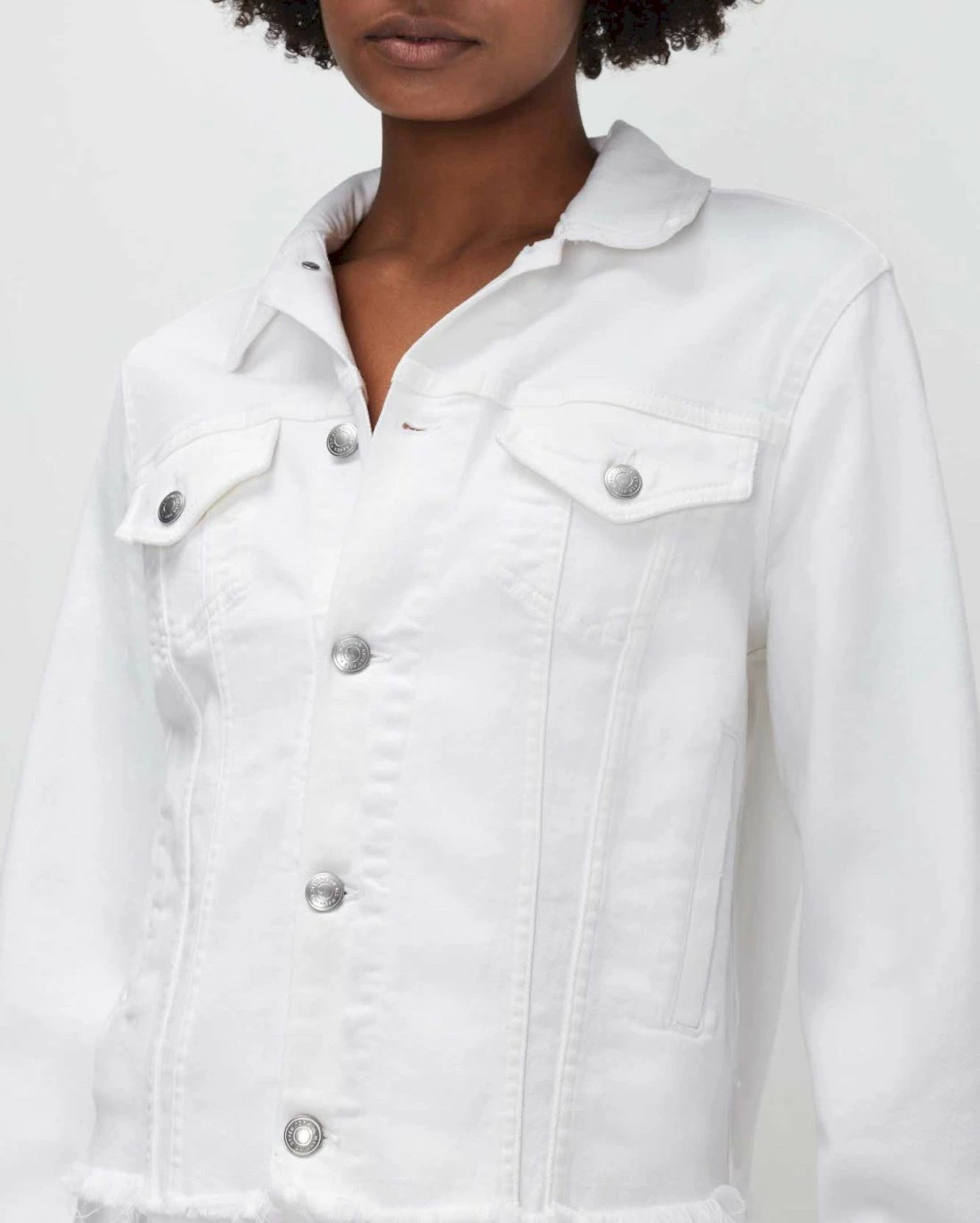 7 For All Mankind Luxe Vintage Classic Trucker With Cut Hem In Soleil 4 7 For All Mankind Luxe Vintage Classic Trucker With Cut Hem In Soleil - Image 2