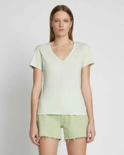 7 For All Mankind Pima Cotton Easy V-Neck Tee In Seafoam