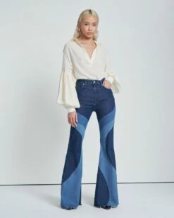 7 For All Mankind Mega Flare Jean In Indigo Swirl Delight