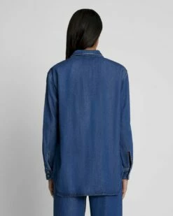 7 For All Mankind Denim Lustre Classic Shirt In Dark Indigo -7 For All Mankind Sales 2250ff3ed834e854e88eb7c163e6f488