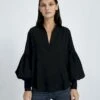 7 For All Mankind Balloon Sleeve Crepe Top In Jet Black -7 For All Mankind Sales 261f2926a0fe0586cce2eb54de1c6986