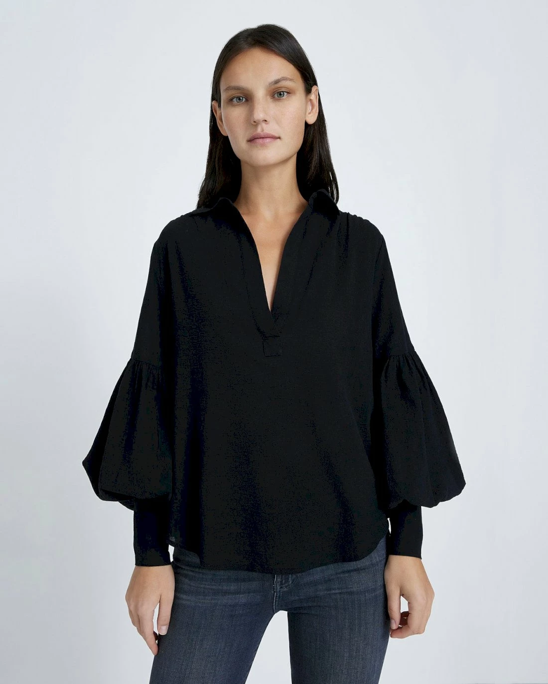 7 For All Mankind Balloon Sleeve Crepe Top In Jet Black 3 7 For All Mankind Balloon Sleeve Crepe Top In Jet Black