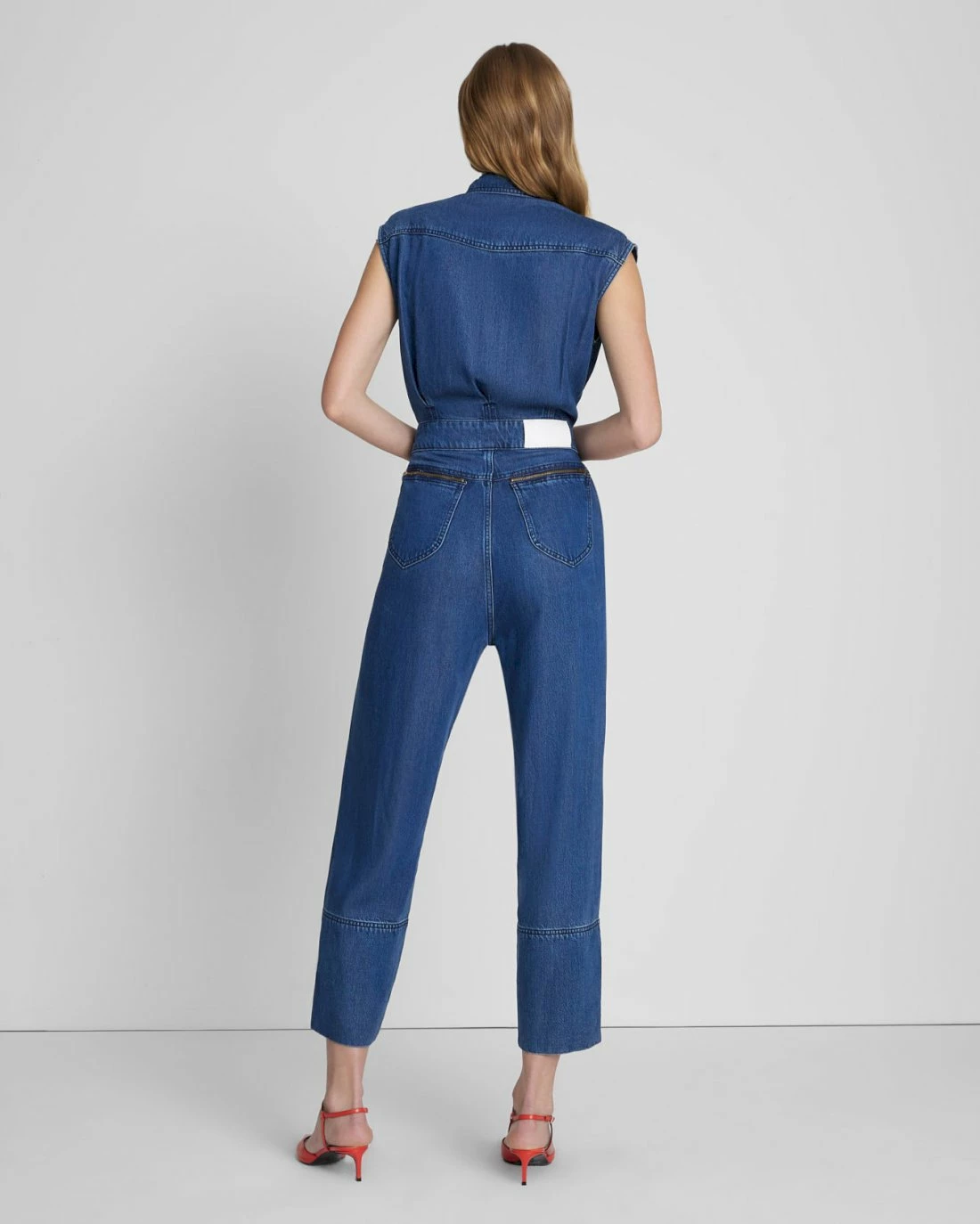 7 For All Mankind Denim Lustre Sleeveless Balloon Jumpsuit In Dark Indigo 6 7 For All Mankind Denim Lustre Sleeveless Balloon Jumpsuit In Dark Indigo - Image 4