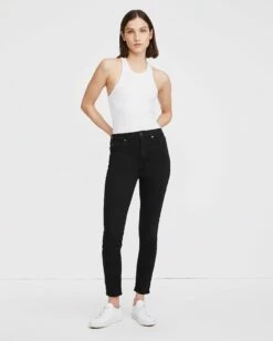 7 For All Mankind Slim Illusion High Waist Ankle Skinny In Luxe Black
