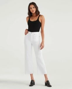 7 For All Mankind Cropped Alexa With Cut Off Hem In White Runway