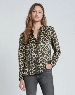 7 For All Mankind Silk Button-Up Shirt In Leopard