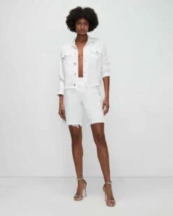 7 For All Mankind Luxe Vintage Classic Trucker With Cut Hem In Soleil