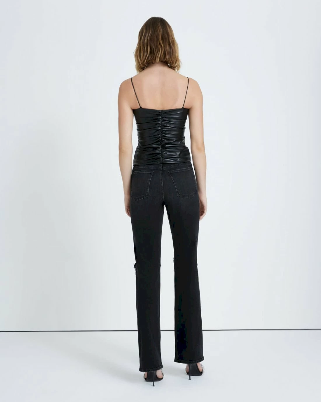 7 For All Mankind Faux Leather Ruched Cami In Black 6 7 For All Mankind Faux Leather Ruched Cami In Black - Image 4