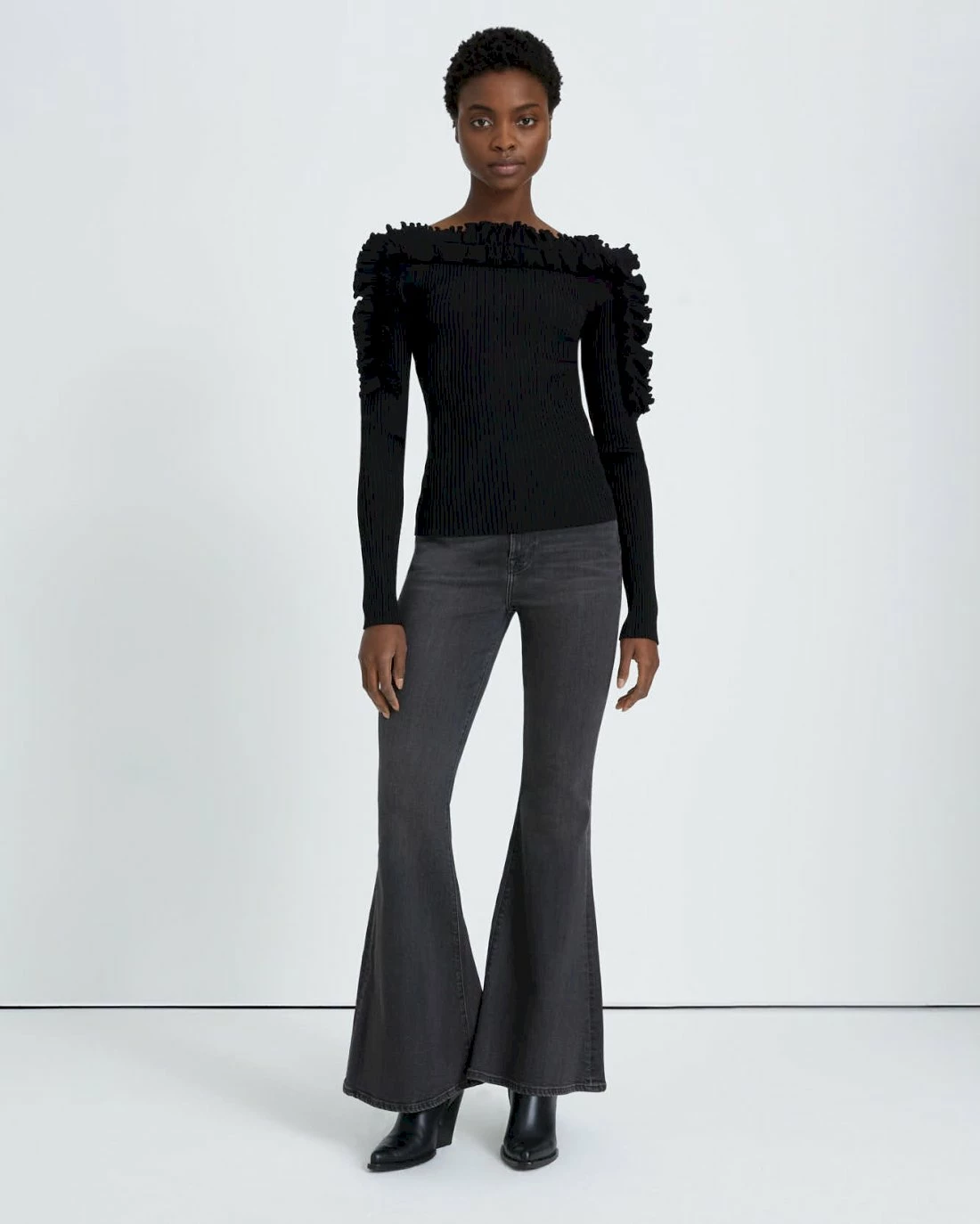 7 For All Mankind Long Sleeve Ruffle Top In Black 4 7 For All Mankind Long Sleeve Ruffle Top In Black - Image 3