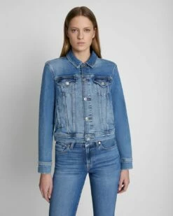 7 For All Mankind Classic Trucker Jacket In Lyme