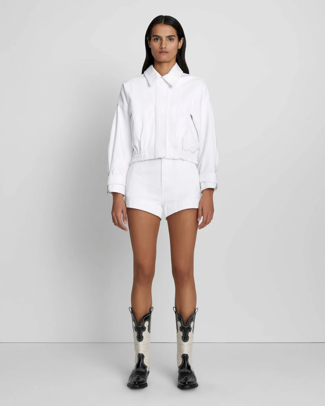 7 For All Mankind Cropped Bomber Jacket In Brilliant White 4 7 For All Mankind Cropped Bomber Jacket In Brilliant White - Image 2