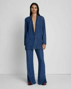 7 For All Mankind Denim Lustre Easy Blazer In Dark Indigo