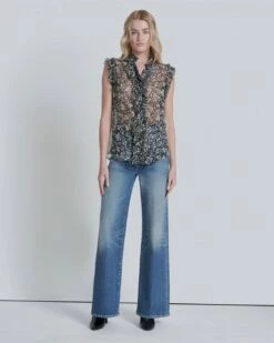 7 For All Mankind Sleeveless Ruffle Top In Black/White Print -7 For All Mankind Sales 776701729bfb026c73d164d42771552c