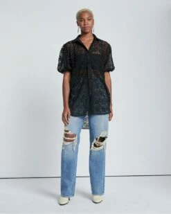 7 For All Mankind Puff Sleeve Lace Button-Up Tunic In Black -7 For All Mankind Sales 783b9c2d3d8780a670eec49afa3039b7