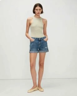7 For All Mankind Broken Twill Mid Roll Short In Bright Light Destroy