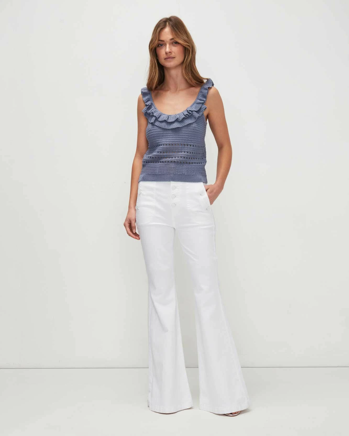 7 For All Mankind Crochet Front Tank In Denim Blue 4 7 For All Mankind Crochet Front Tank In Denim Blue - Image 2