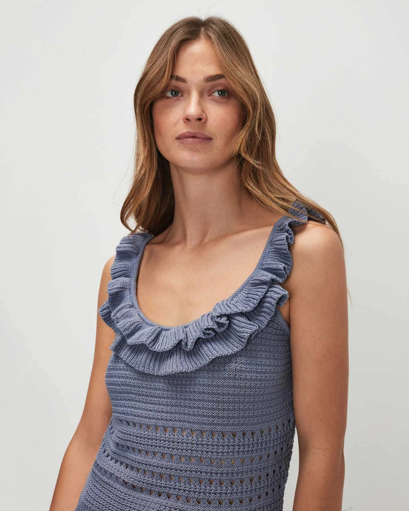 7 For All Mankind Crochet Front Tank In Denim Blue 5 7 For All Mankind Crochet Front Tank In Denim Blue - Image 3