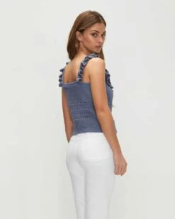 7 For All Mankind Crochet Front Tank In Denim Blue 9 7 For All Mankind Crochet Front Tank In Denim Blue -7 For All Mankind Sales 7N005C72 DNB 04
