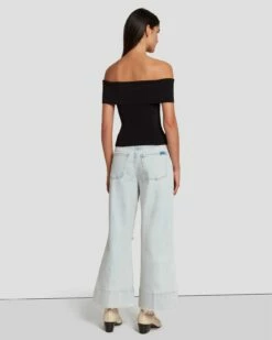 7 For All Mankind Off The Shoulder Ribbed Top In Black -7 For All Mankind Sales 7N116F23 BLK 4