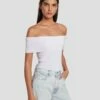 7 For All Mankind Off The Shoulder Ribbed Top In Bright White -7 For All Mankind Sales 7N116F23 BRW 1