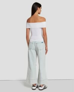 7 For All Mankind Off The Shoulder Ribbed Top In Bright White -7 For All Mankind Sales 7N116F23 BRW 4
