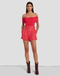 7 For All Mankind Off The Shoulder Ribbed Top In Geranium -7 For All Mankind Sales 7N116F23 GER 6