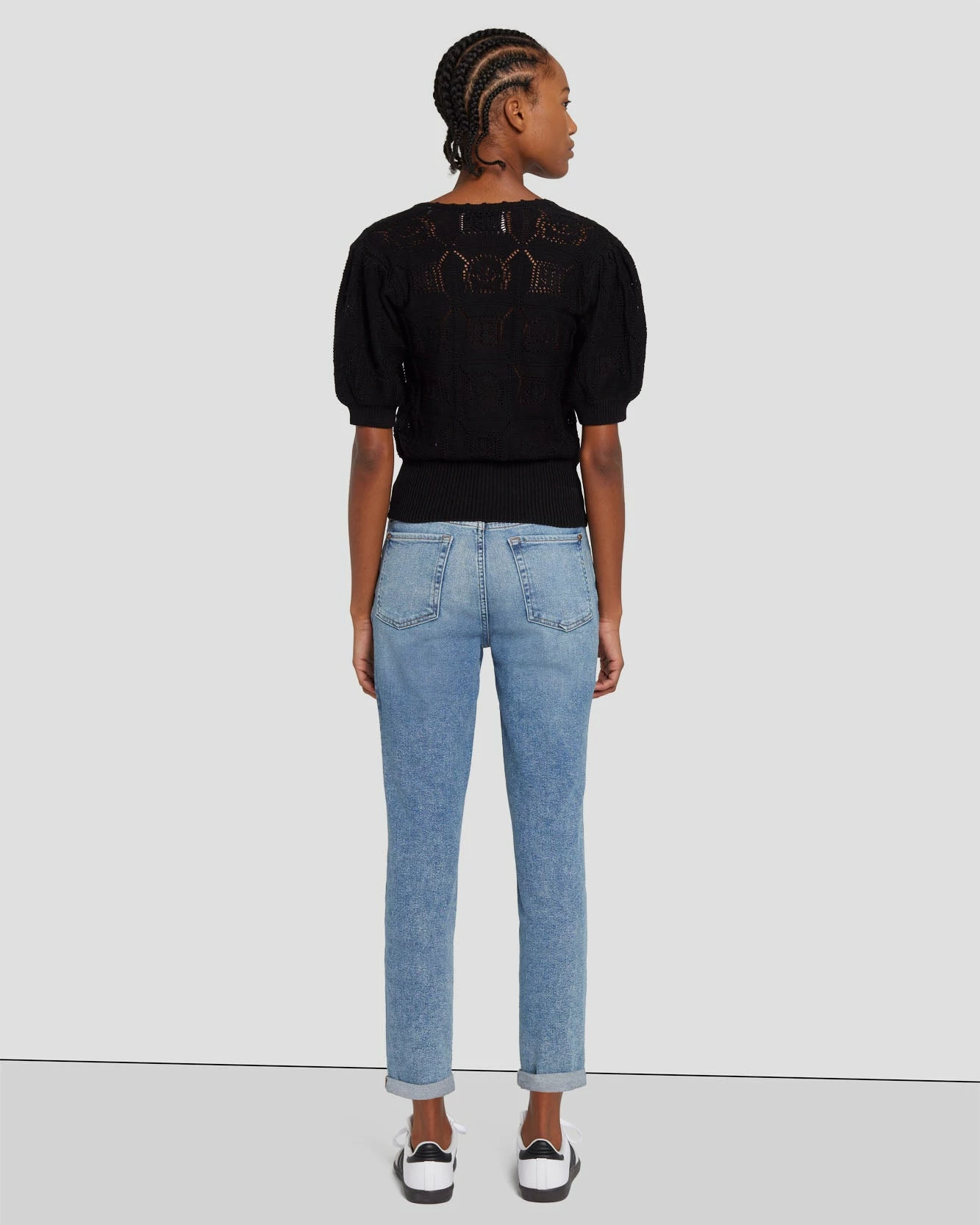 7 For All Mankind Short Sleeve Crochet Sweater In Black 6 7 For All Mankind Short Sleeve Crochet Sweater In Black - Image 4