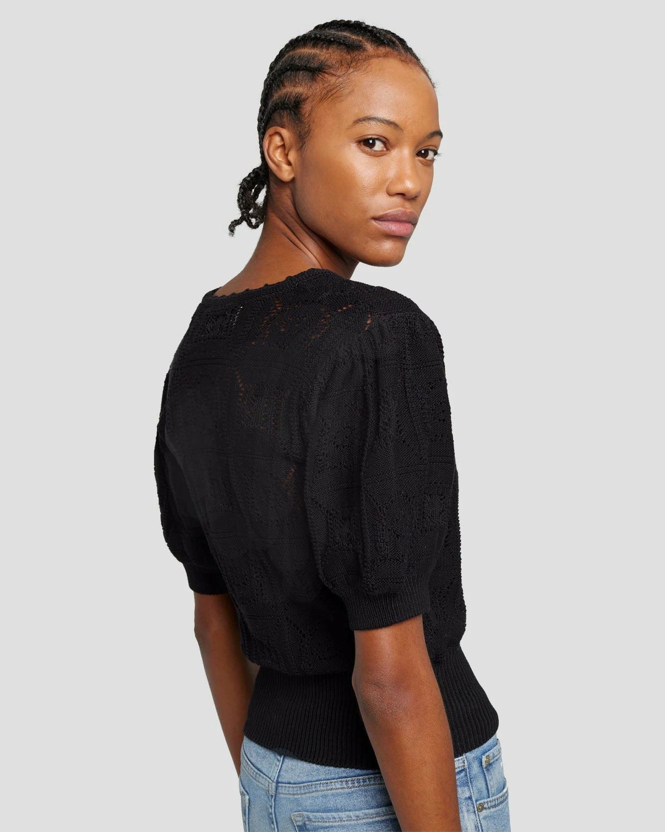 7 For All Mankind Short Sleeve Crochet Sweater In Black 7 7 For All Mankind Short Sleeve Crochet Sweater In Black - Image 5