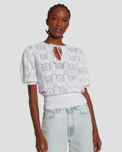 7 For All Mankind Short Sleeve Crochet Sweater In Bright White 9 7 For All Mankind Short Sleeve Crochet Sweater In Bright White -7 For All Mankind Sales 7N118C72 BRW 3