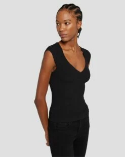 7 For All Mankind Sweetheart Rib Top In Black -7 For All Mankind Sales 7N119D35 BLK 3