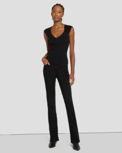 7 For All Mankind Sweetheart Rib Top In Black -7 For All Mankind Sales 7N119D35 BLK 6