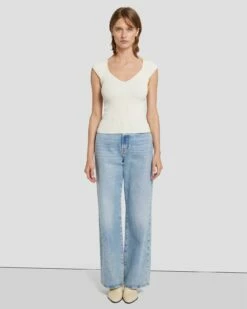 7 For All Mankind Sweetheart Rib Top In Cream -7 For All Mankind Sales 7N119D35 CRM 6