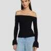 7 For All Mankind Off Shoulder Sweater In Black -7 For All Mankind Sales 7N121F35 BLK 1
