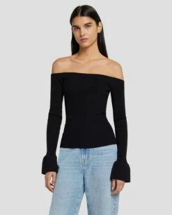 7 For All Mankind Off Shoulder Sweater In Black