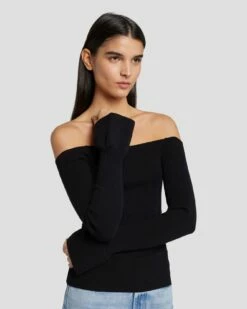 7 For All Mankind Off Shoulder Sweater In Black -7 For All Mankind Sales 7N121F35 BLK 3