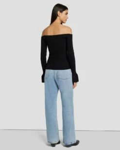 7 For All Mankind Off Shoulder Sweater In Black -7 For All Mankind Sales 7N121F35 BLK 4