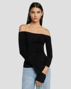 7 For All Mankind Off Shoulder Sweater In Black -7 For All Mankind Sales 7N121F35 BLK 5