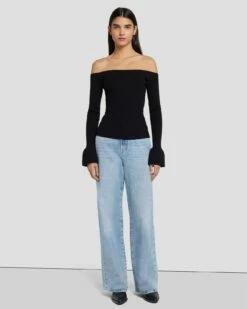7 For All Mankind Off Shoulder Sweater In Black -7 For All Mankind Sales 7N121F35 BLK 6