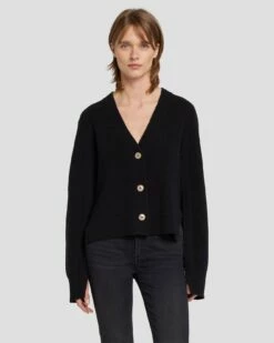 7 For All Mankind Cashmere Cardigan In Black