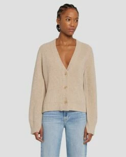 7 For All Mankind Cashmere Cardigan In Oatmeal