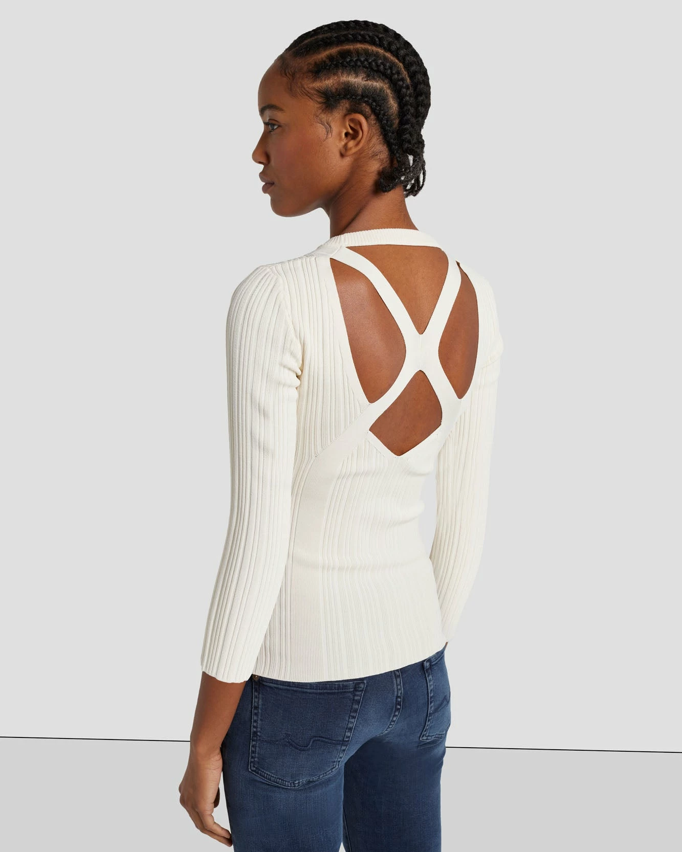 7 For All Mankind Open Back Knit Top In Cream 5 7 For All Mankind Open Back Knit Top In Cream - Image 3
