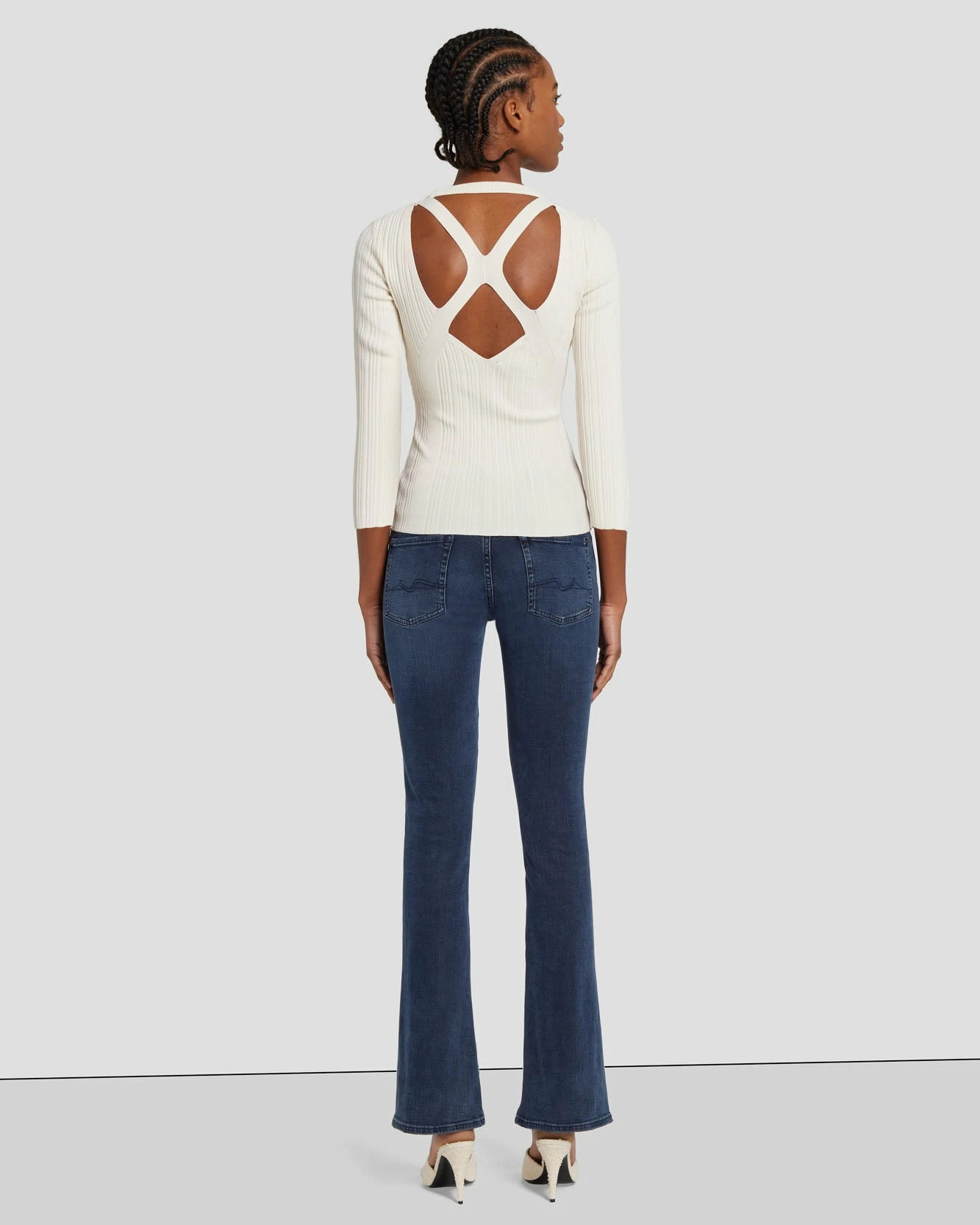 7 For All Mankind Open Back Knit Top In Cream 6 7 For All Mankind Open Back Knit Top In Cream - Image 4
