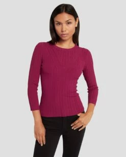 7 For All Mankind Open Back Knit Top In Raspberry -7 For All Mankind Sales 7N124D35 RBR 4