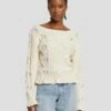 7 For All Mankind Floral Cable Knit Sweater In Cream -7 For All Mankind Sales 7N125F46 CRM 1
