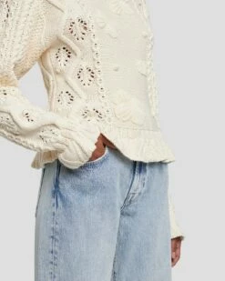 7 For All Mankind Floral Cable Knit Sweater In Cream -7 For All Mankind Sales 7N125F46 CRM 3