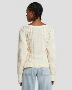 7 For All Mankind Floral Cable Knit Sweater In Cream -7 For All Mankind Sales 7N125F46 CRM 5