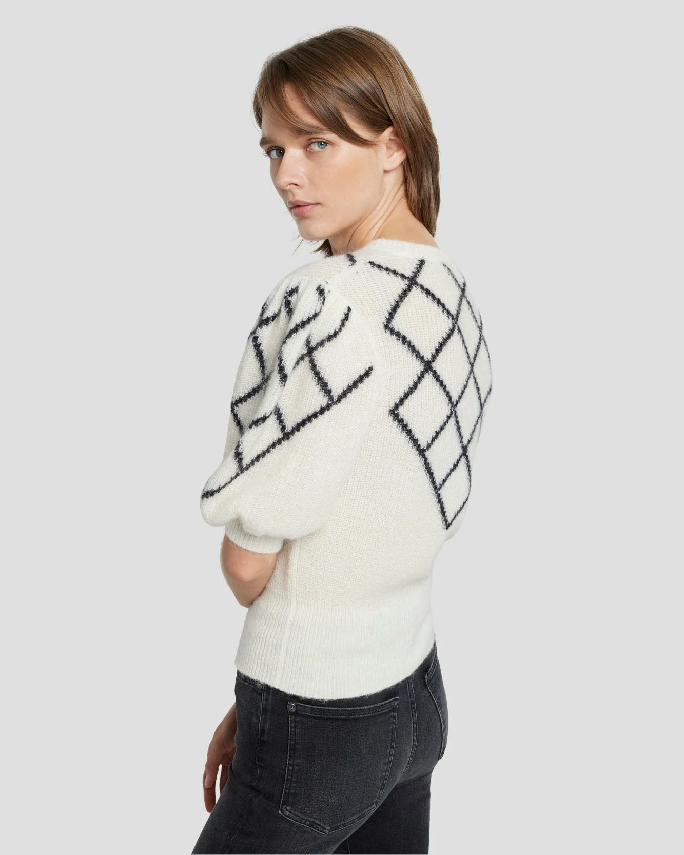 7 For All Mankind Puff Diamond Sweater In Cream 6 7 For All Mankind Puff Diamond Sweater In Cream - Image 4