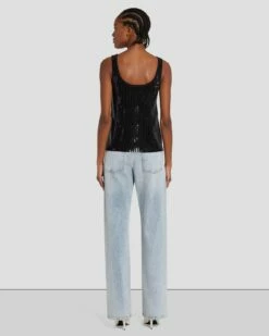 7 For All Mankind Sequin Tank In Black -7 For All Mankind Sales 7N129F44 BLK 4