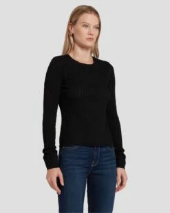 7 For All Mankind Knit Weave Top In Black -7 For All Mankind Sales 7N132D35 BLK 2