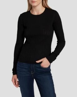 7 For All Mankind Knit Weave Top In Black -7 For All Mankind Sales 7N132D35 BLK 3